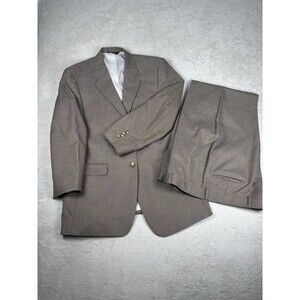 Jos A Bank Suit Men’s 43L Pants 37 x 28 Brown Tan Micro Houndstooth Check Wool